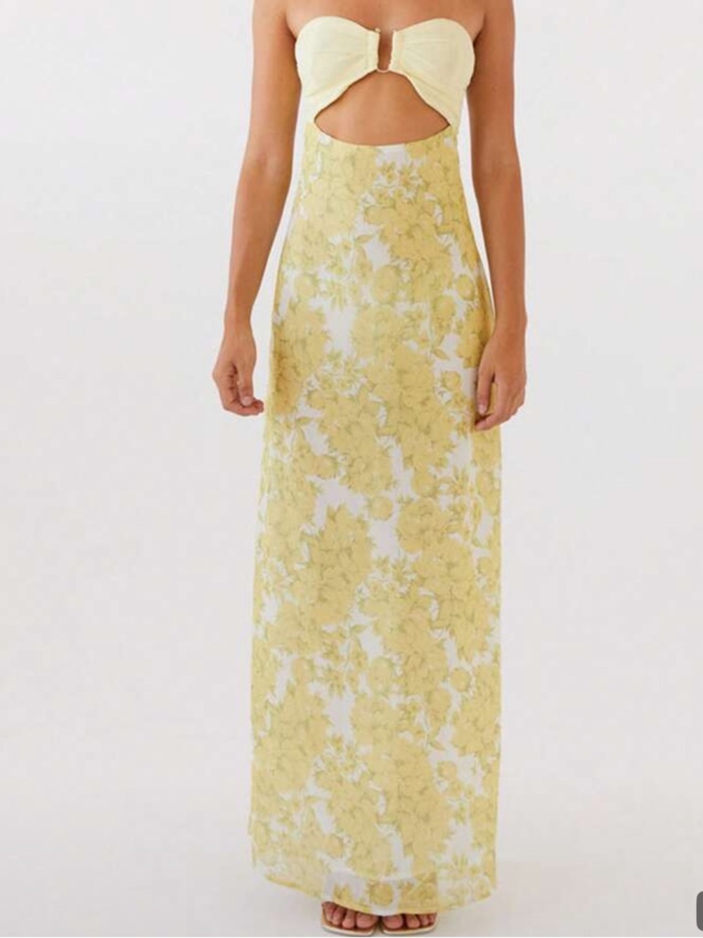Y2K Yellow Floral Cutout Maxi Dress